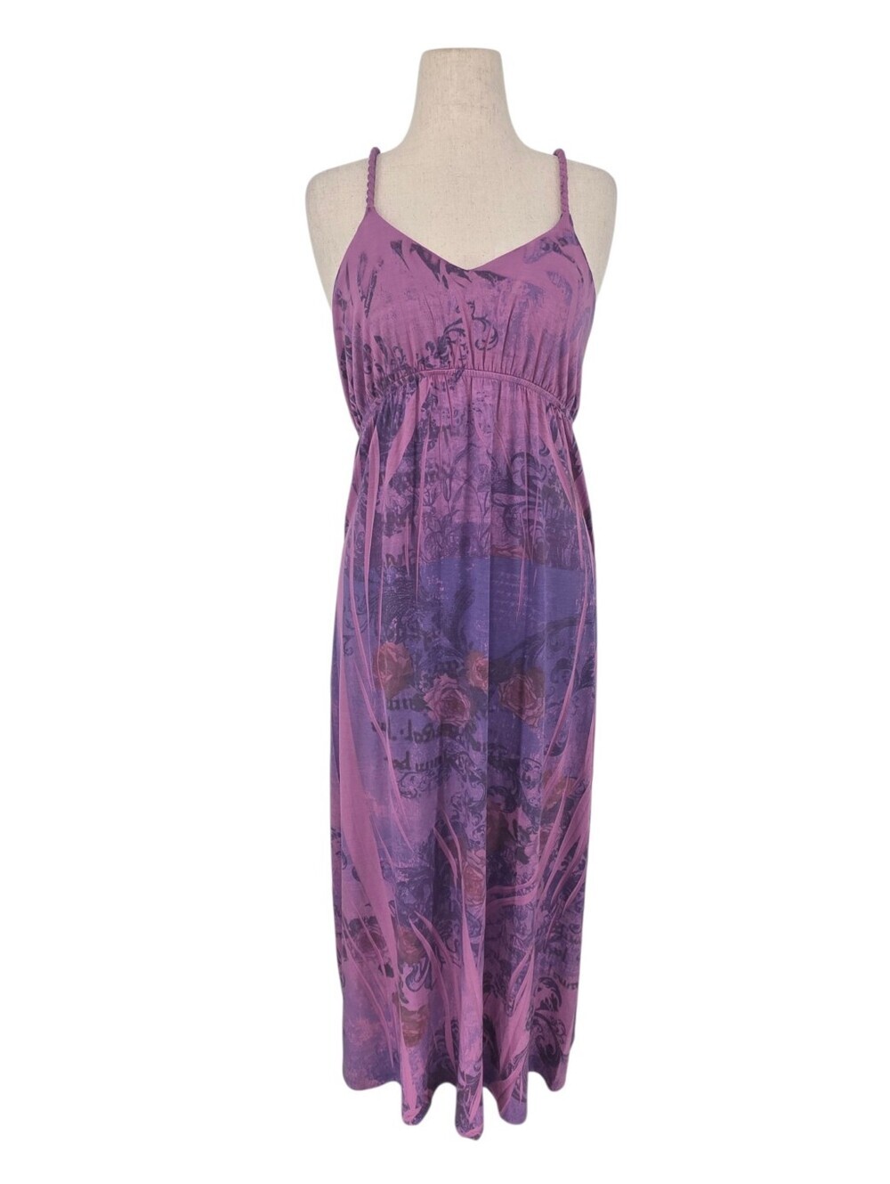 Vintage Y2K DB Sport Purple Floral Maxi Dress XL Boho Made USA Stretch